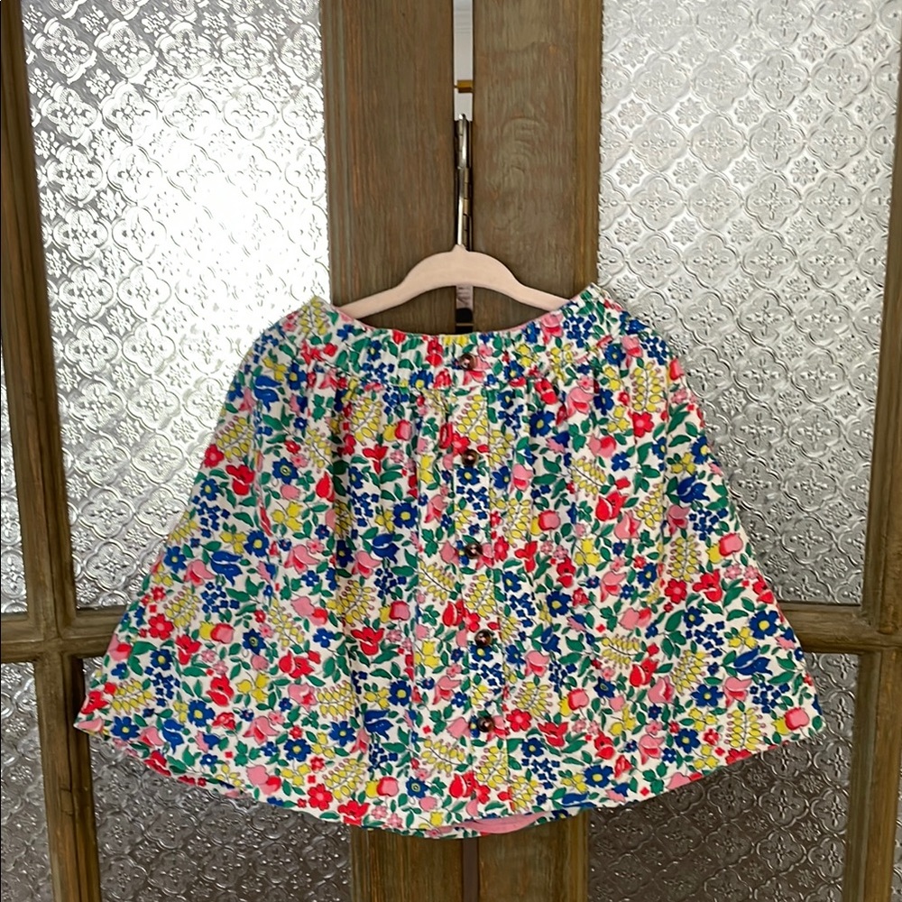 Mini Boden Girls Corduroy Skirt with Floral Print - Size 7-8Y